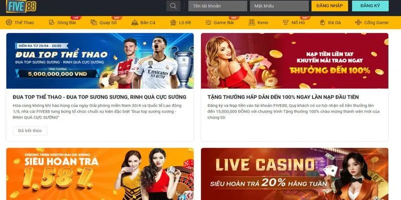 Hệ sinh thái trò chơi phong phú tại trang chủ FIVE88